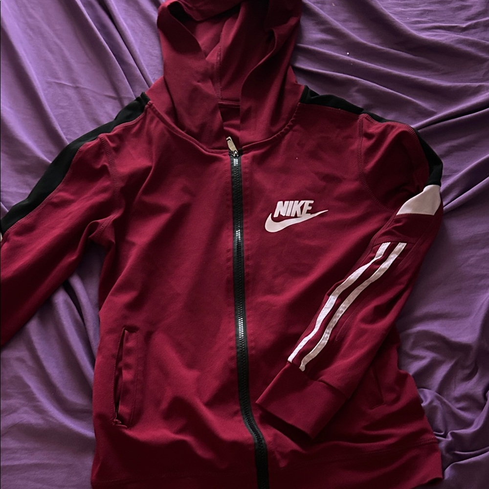 Nike Burgundy and Black Zip-Up Hoodie